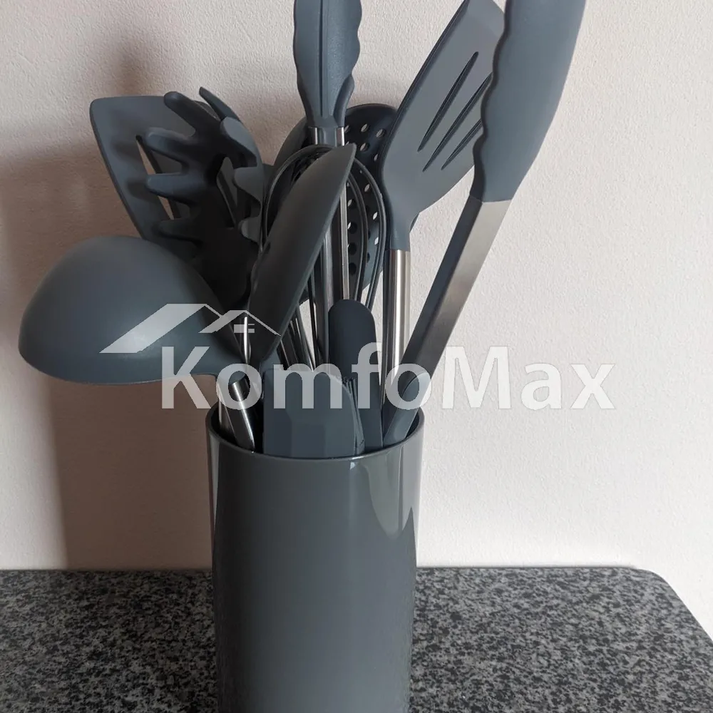 Набір кухонного приладдя Kitchenware set силікон 14 предметів, сірий  - фото 3