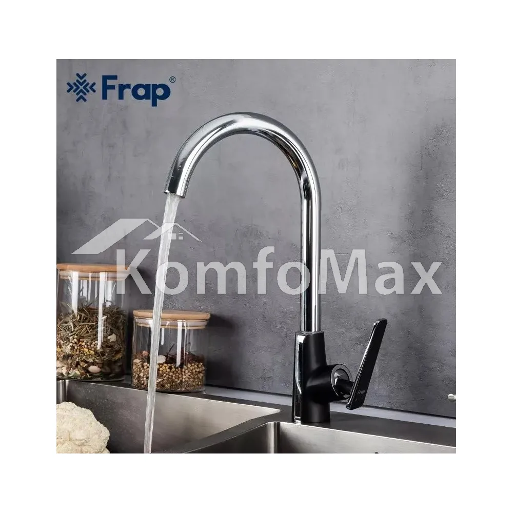 Змішувач для кухні Frap F4057, латунь чорний/хром  - фото 4