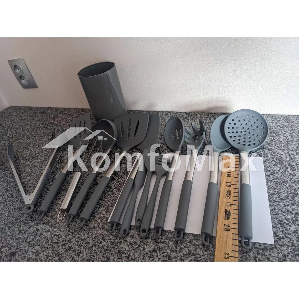 Набір кухонного приладдя Kitchenware set силікон 14 предметів, сірий  - фото 1