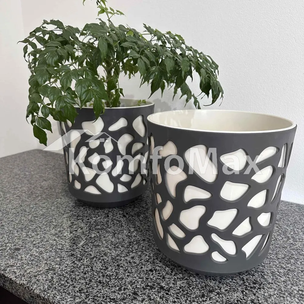 Горщик для квітів Дует діаметр 25см висота 27см антрацит/кремовий вклад  - фото 7