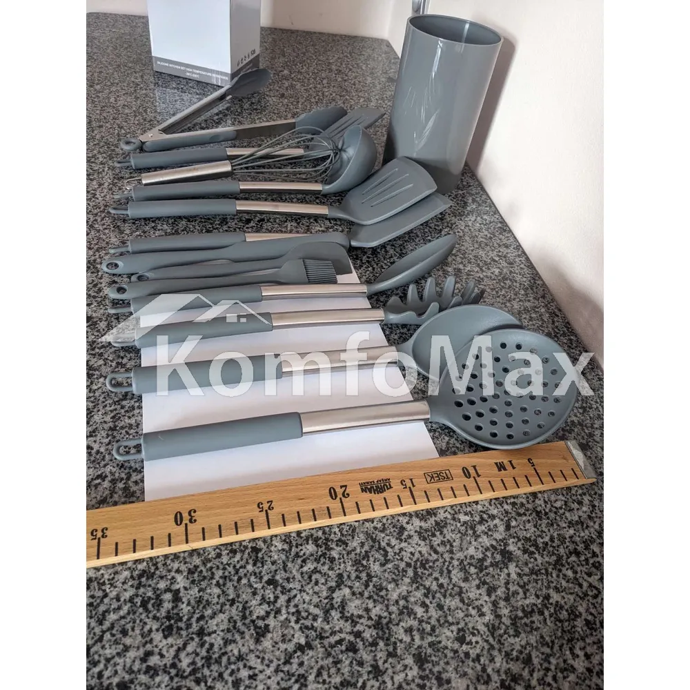 Набір кухонного приладдя Kitchenware set силікон 14 предметів, сірий  - фото 2