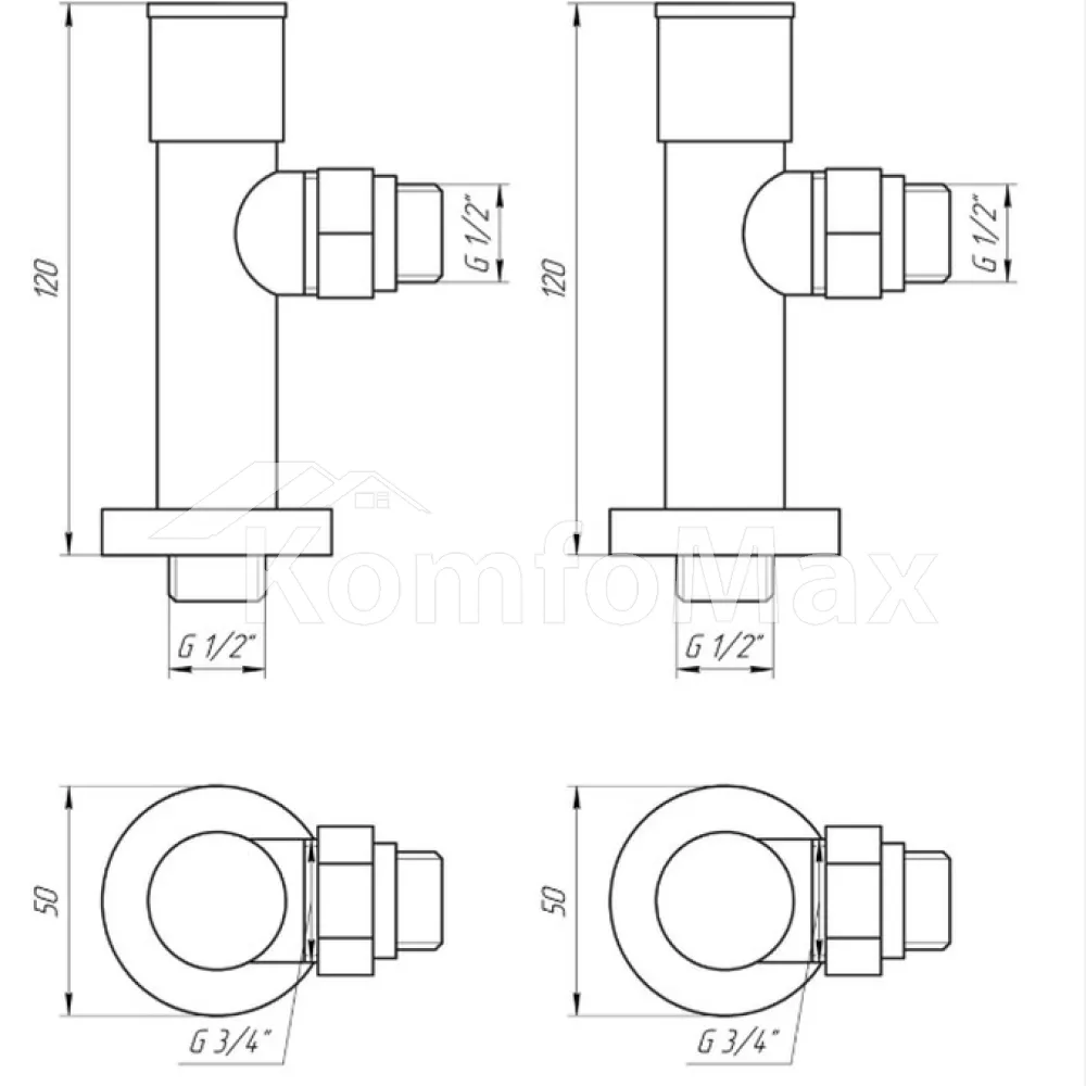 Комплект кранів для рушникосушки SOLOMON LUX 1/2″ 7777 білий  - фото 3