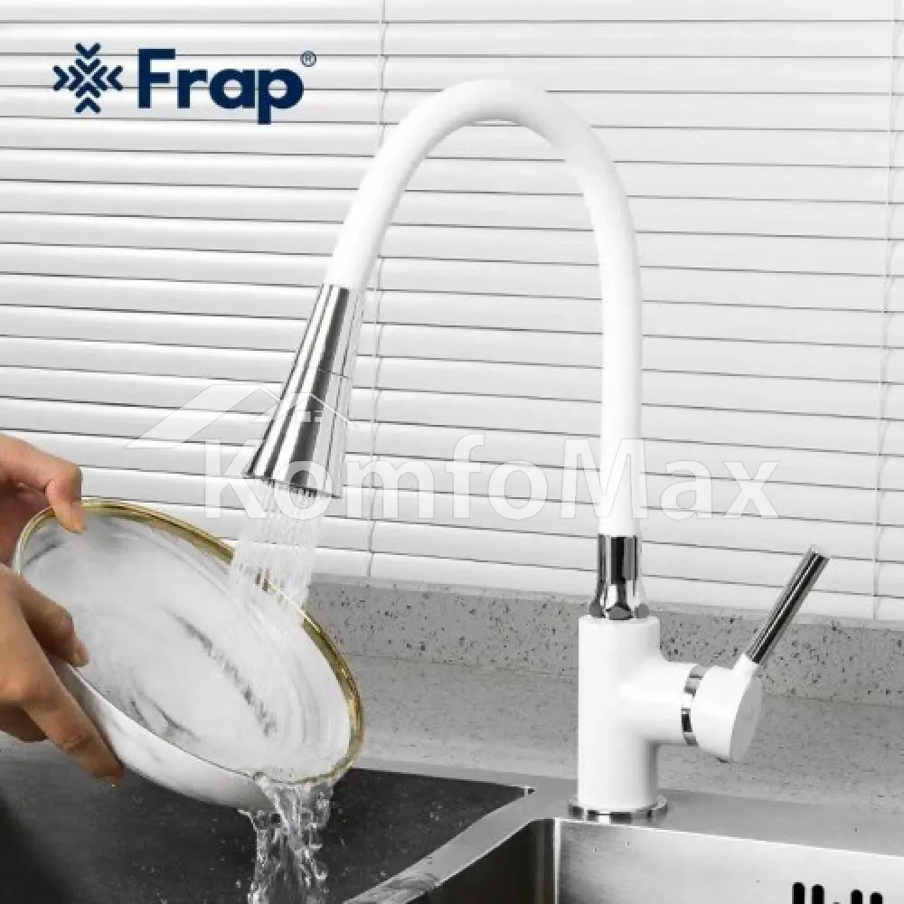 Змішувач для кухні Frap H44 F4044-8 з гнучким виливом, латунь білий/хром  - фото 2