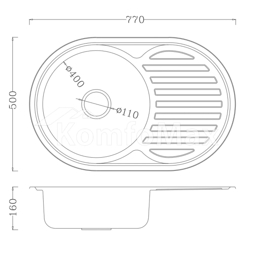 Мийка кухонна врізна VENTA VM7756D 0.6мм 770х550мм decor  - фото 2