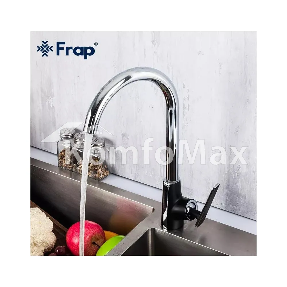 Змішувач для кухні Frap F4057, латунь чорний/хром  - фото 1