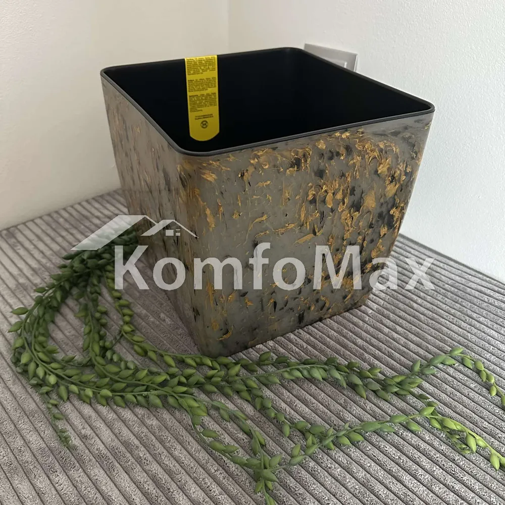 Горщик для квітів Квадро STONE низький 22х22см висота 21см чорний агат  - фото 3