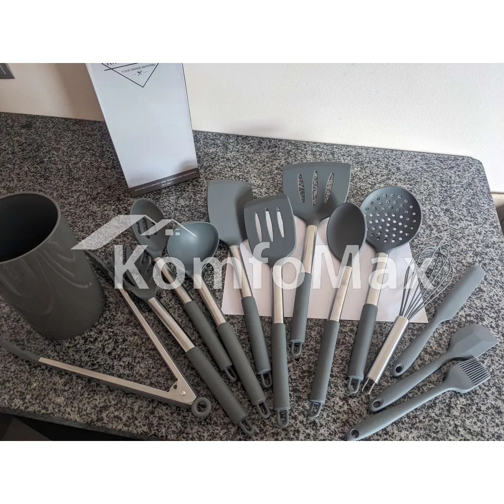 Набір кухонного приладдя Kitchenware set силікон 14 предметів, сірий  - фото 7