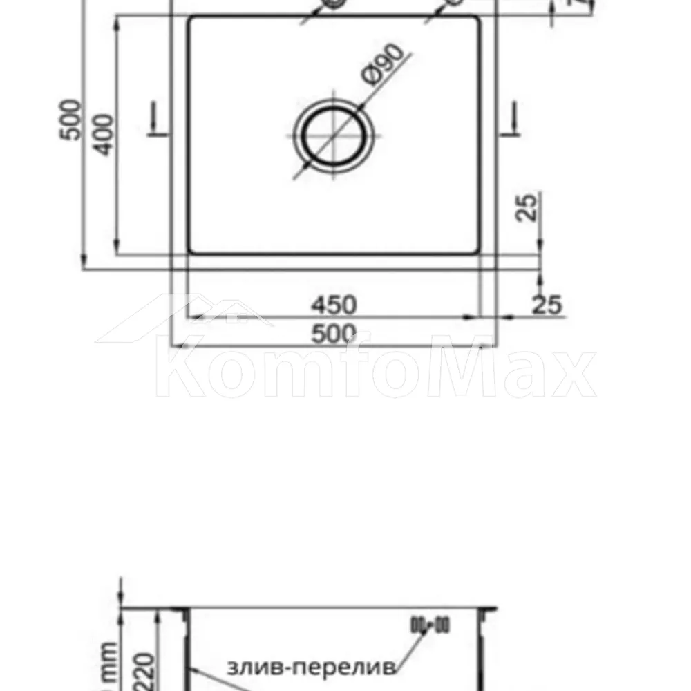 Мийка кухонна нержавійка VENTA BVM5050G 3,0/1,0мм 500x500мм Gray  - фото 3