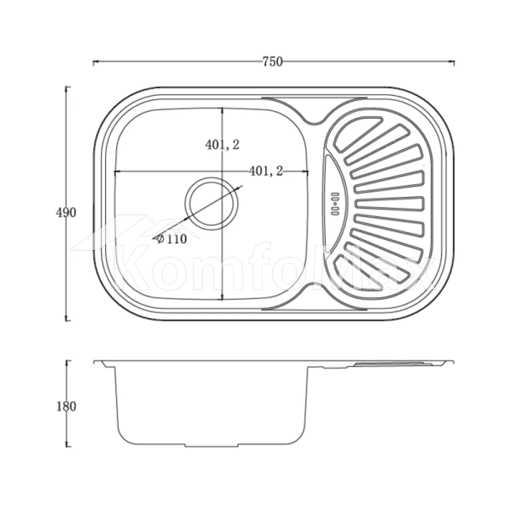 Мийка кухонна врізна VENTA VM75498D 0.8мм 750х490мм decor  - фото 2