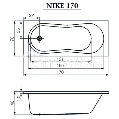 Ванна акрилова CERSANIT Nike 170x70 + ножки Тип 1
