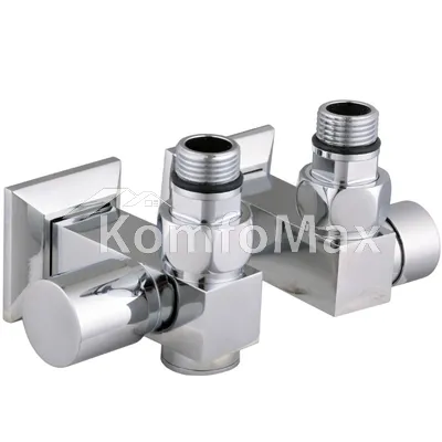 Комплект кранів для рушникосушки SOLOMON LUX 1/2″CUBE CHROM 8888_ТЕН вентильний кутовий з американкою