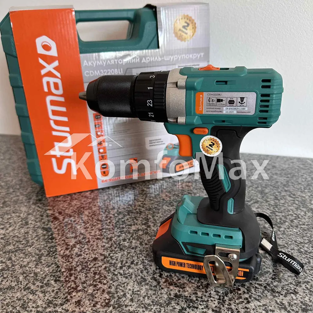Шуруповерт акумоляторний ударний Sturmax CDM3220BLI 20В. безщітковий двигун  - фото 2