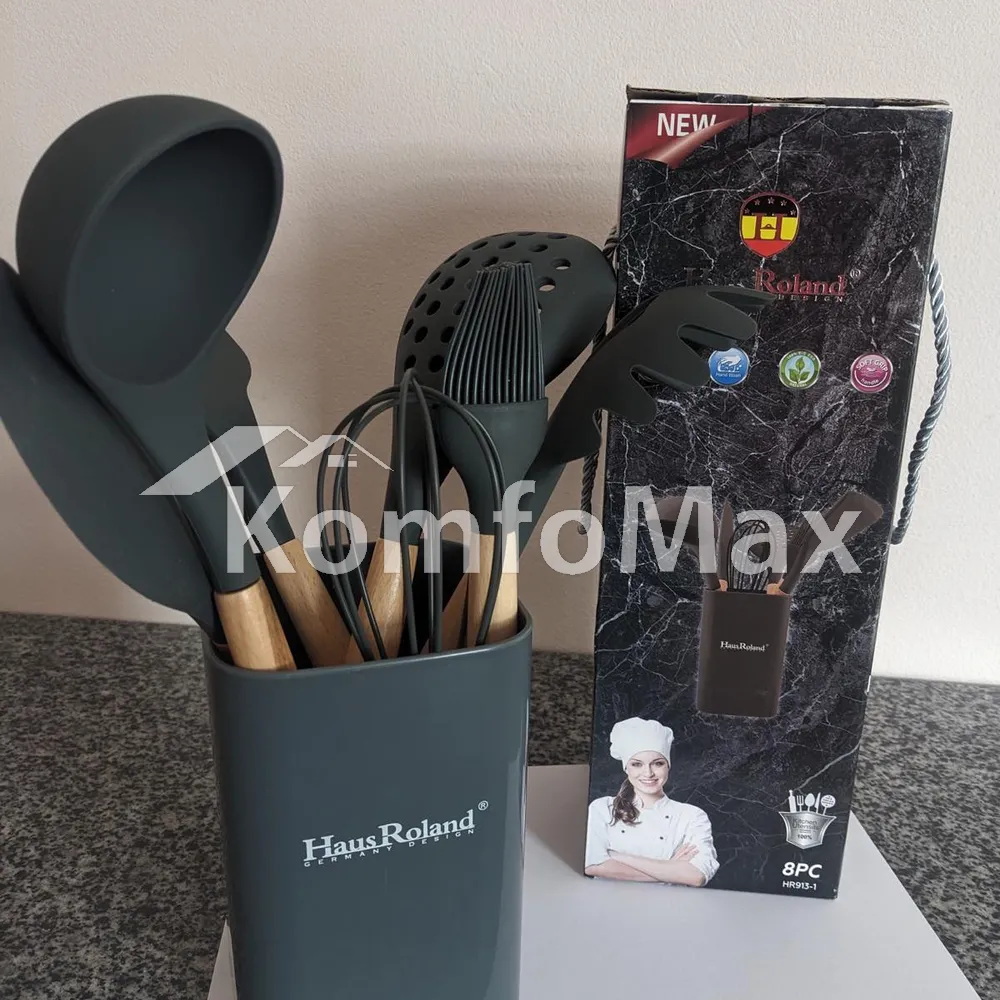 Набір кухонного приладдя Haus Roland HR93-3 силікон 8 предметів, Графіт  - фото 3