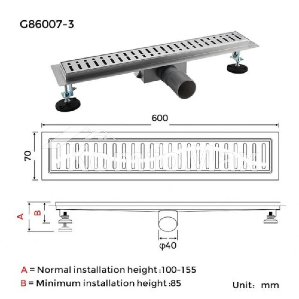 Трап для душу Gappo G86007-3 із нержавіючої сталі 70х600мм Сатин  - фото 5