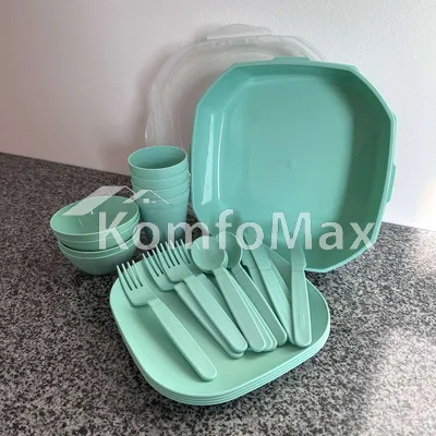 Набір посуду для пікніка UCSAN PREMIUM M-753, на 4 персони (26 предметів) Зелений