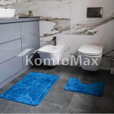 Набір килимків для ванної кімнати DarianA ECONOM, 50х80+50х40см. листя, синій