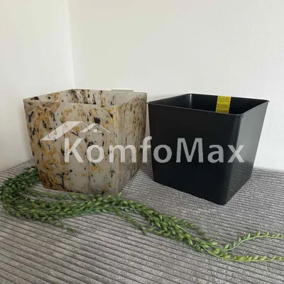 Горщик для квітів Квадро STONE низький 22х22см висота 21см чорний агат