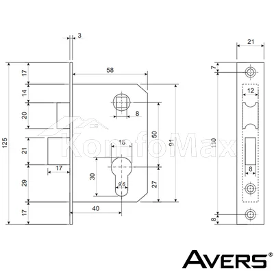 Комплект замка Avers 0823/60-C- Ni нікель