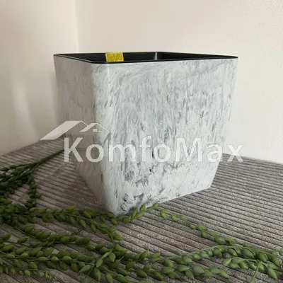 Горщик для квітів Квадро STONE низький 22х22см висота 21см білий мармур